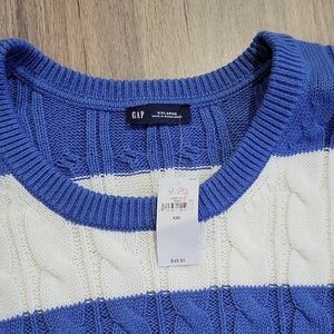 GAP Mens Blue and White Crewneck Sweater with Striped Pattern. Size XXL. NWT